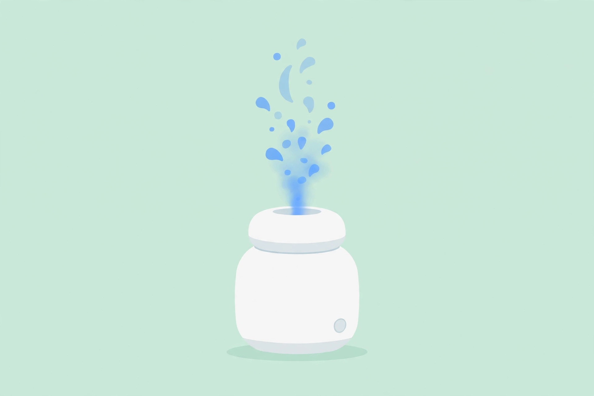 Illustration of a small white top-fill cool mist humidifier