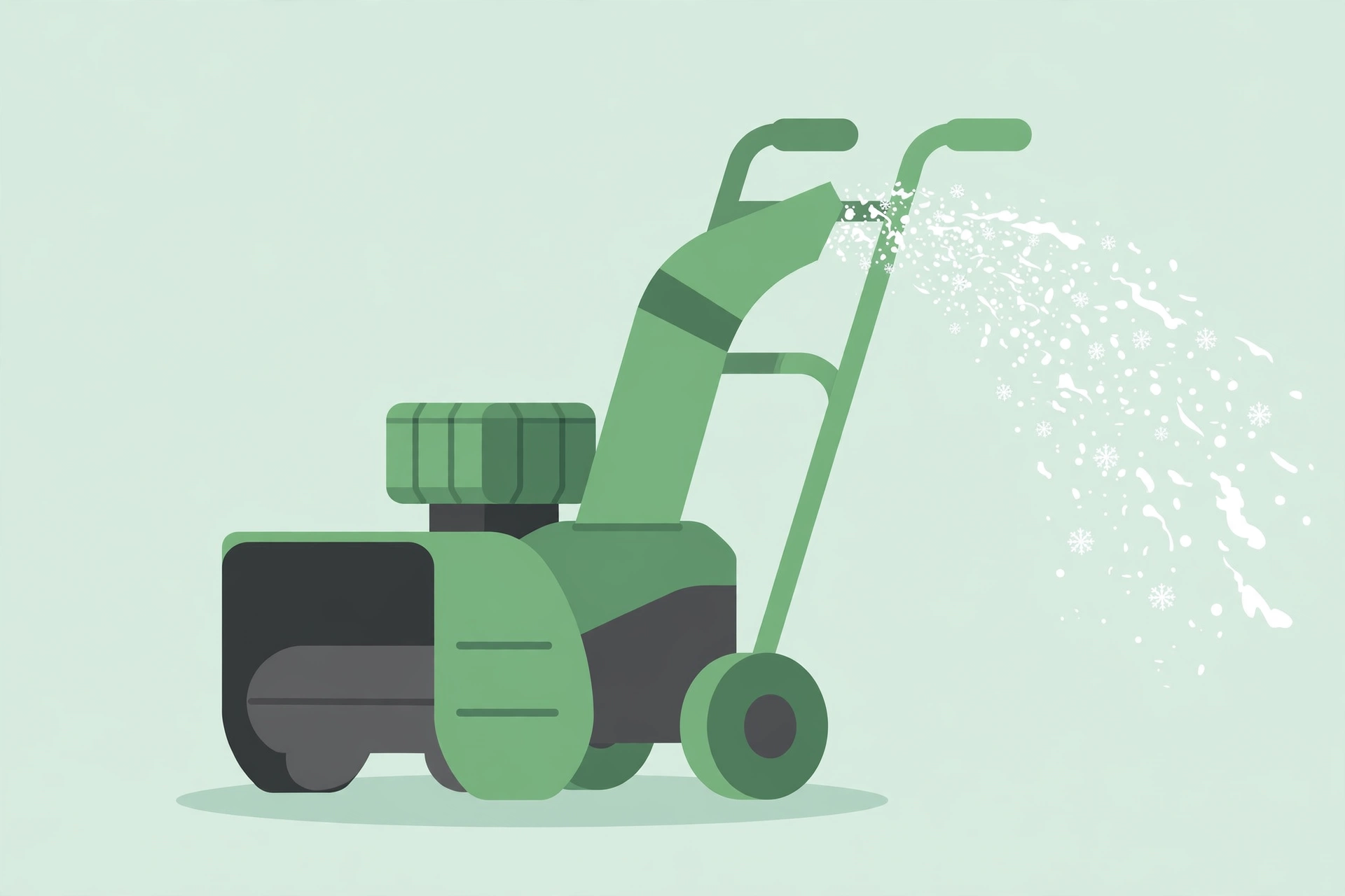 Illustration of a battery-powered cordless snow blower throwing snow