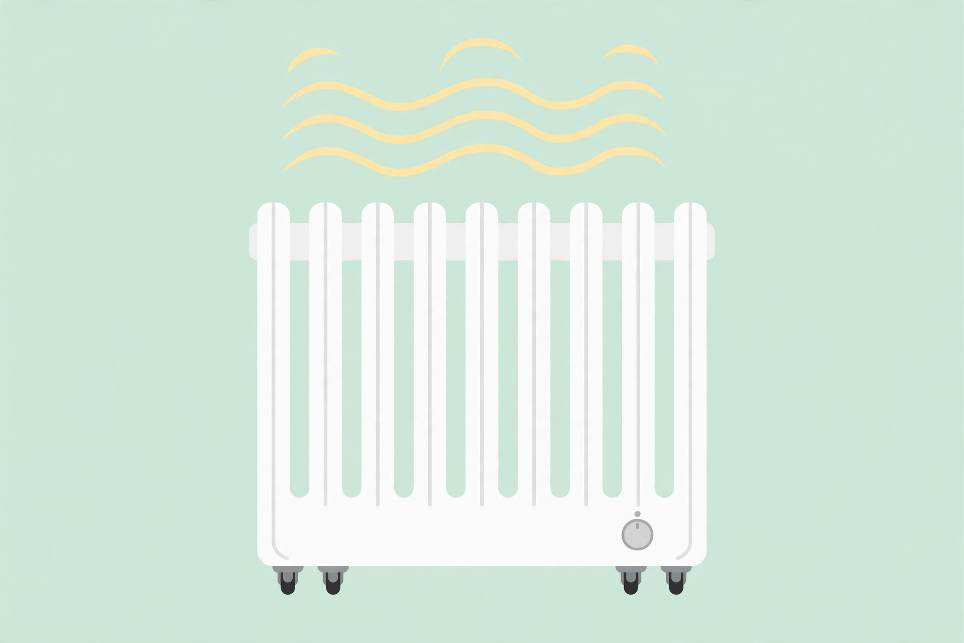 Illustration of a white oil-filled radiator heater with vertical fins