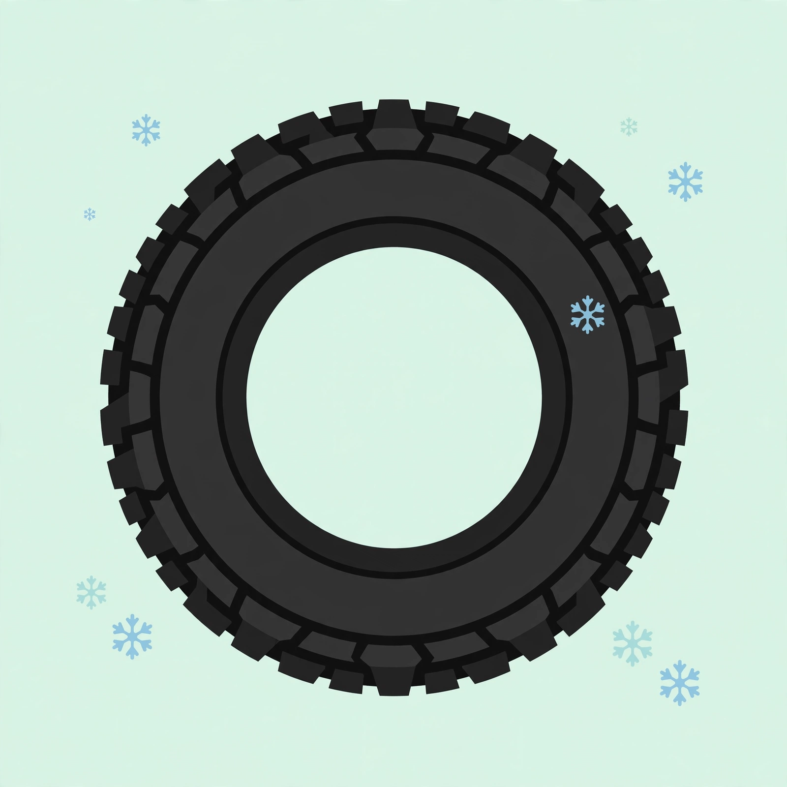 Illustration of a winter tire with deep tread and snowflake emblem