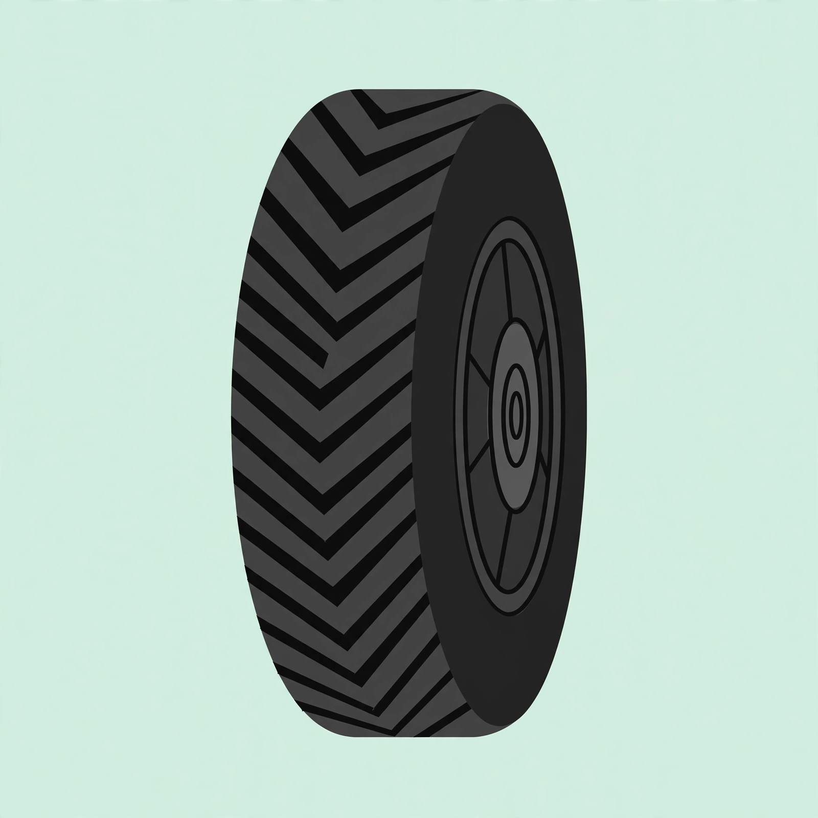 Illustration of a winter tire with directional V-shaped tread